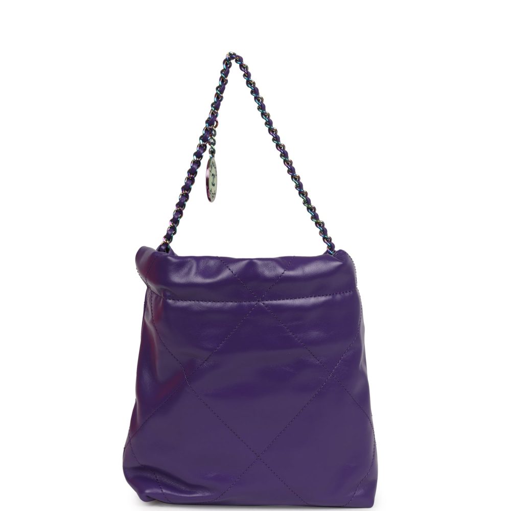 Chanel Mini 22 Bag Dark Purple Lambskin Rainbow Hardware - Image 4