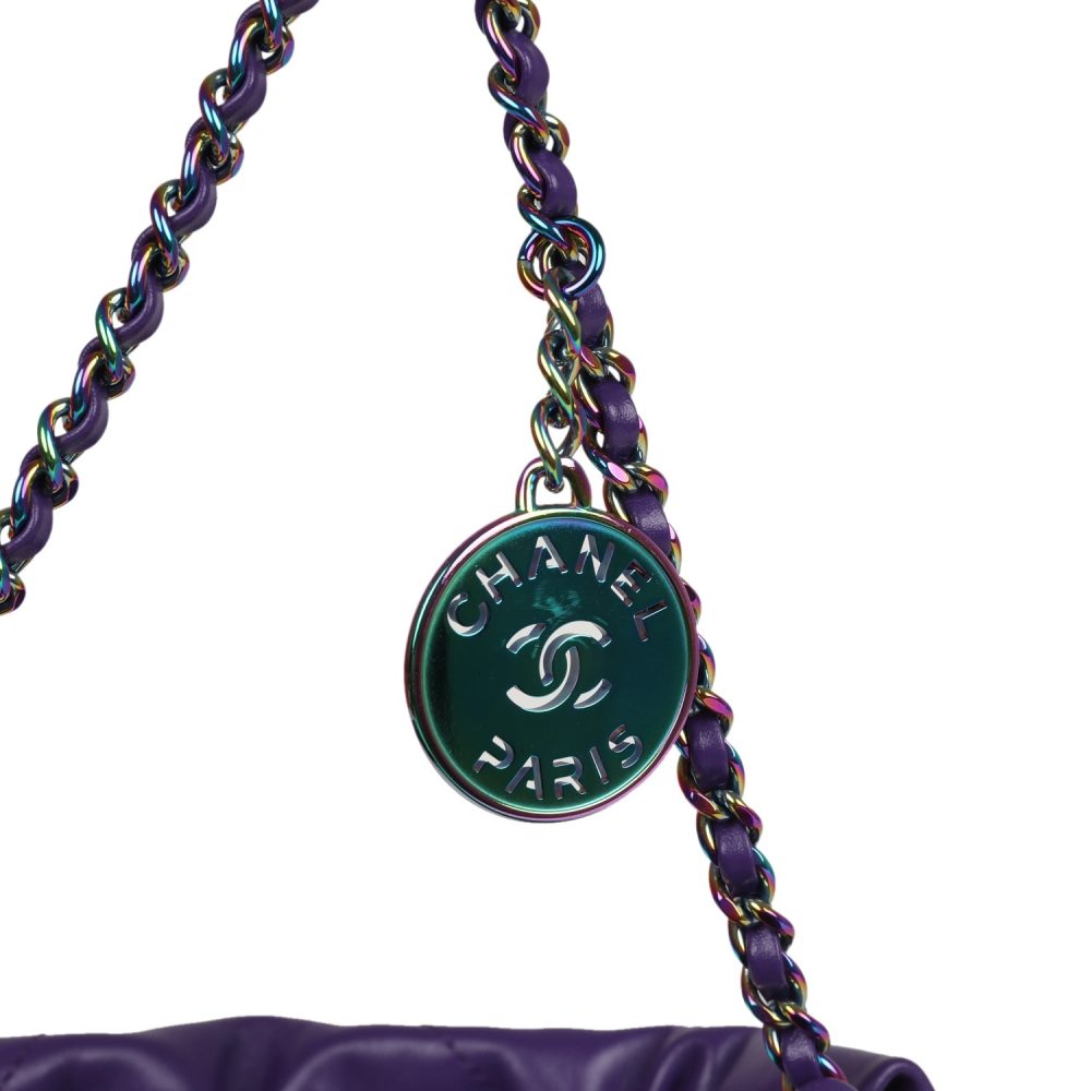 Chanel Mini 22 Bag Dark Purple Lambskin Rainbow Hardware - Image 5