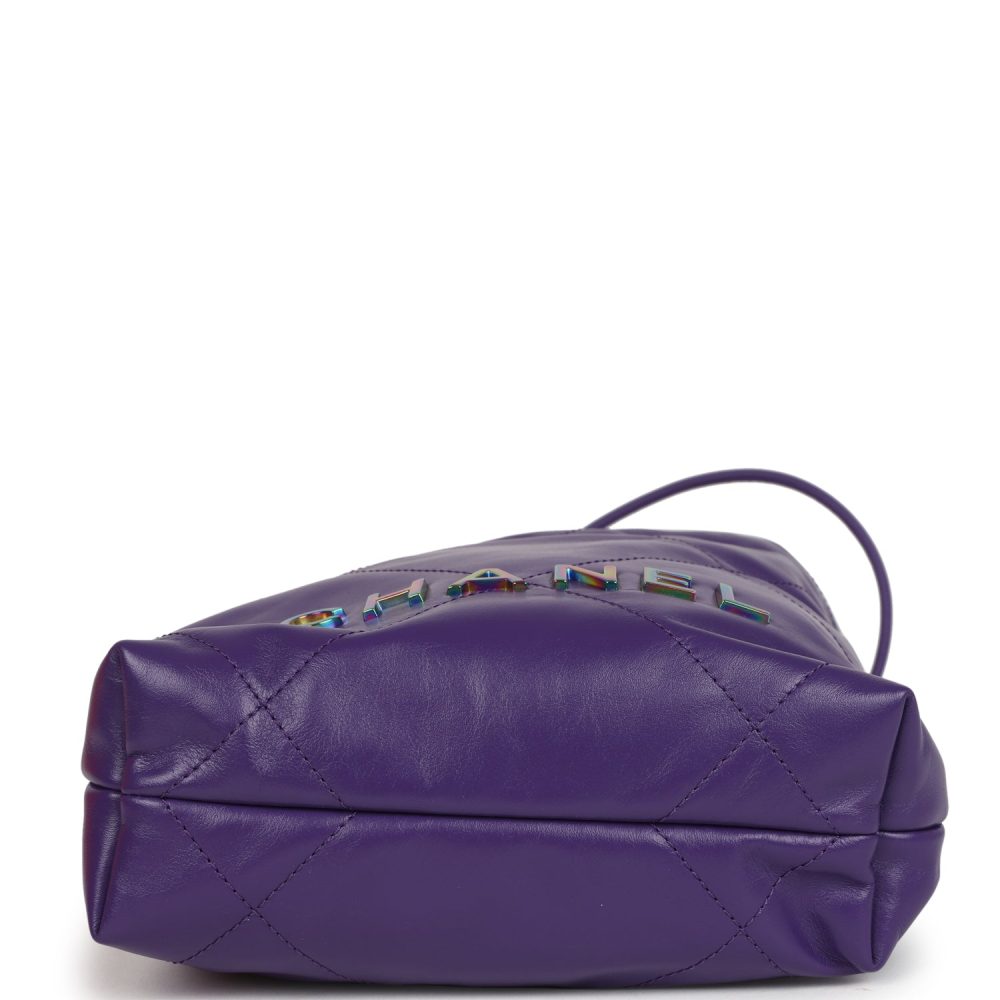 Chanel Mini 22 Bag Dark Purple Lambskin Rainbow Hardware - Image 7