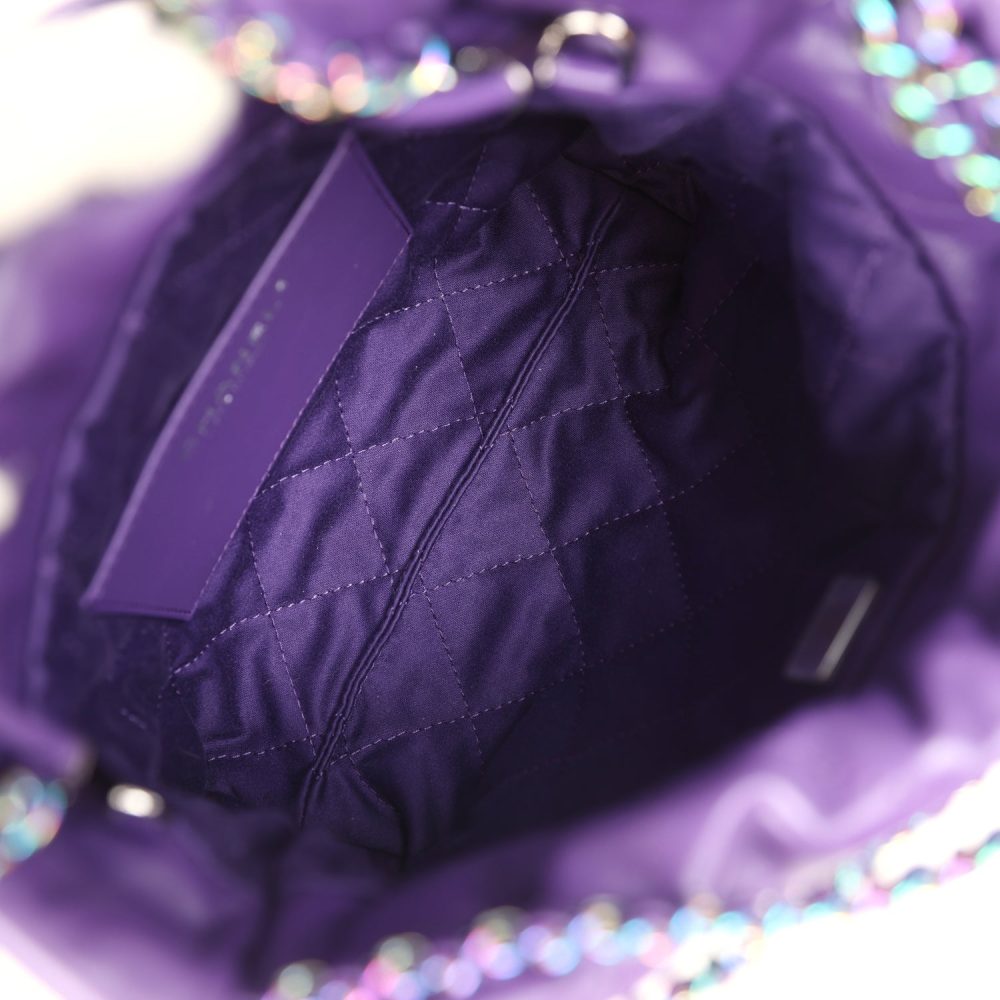 Chanel Mini 22 Bag Dark Purple Lambskin Rainbow Hardware - Image 8