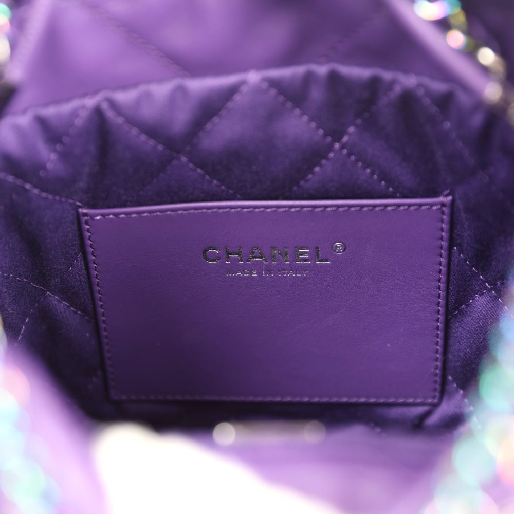 Chanel Mini 22 Bag Dark Purple Lambskin Rainbow Hardware - Image 9