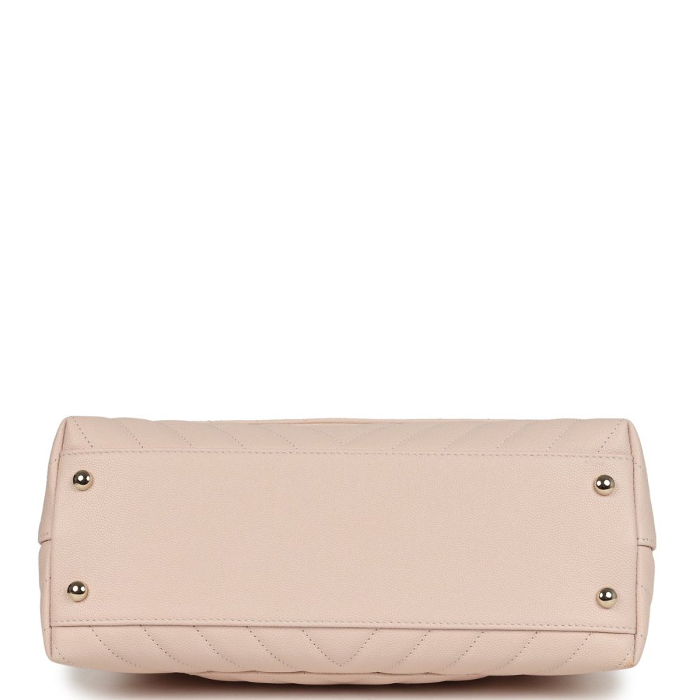 Chanel Medium Coco Top Handle Flap Bag Light Beige Chevron Caviar Light Gold Hardware - Image 6