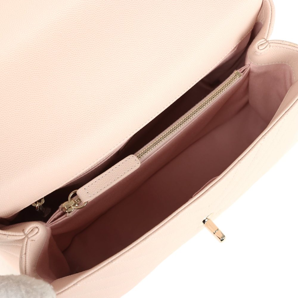 Chanel Medium Coco Top Handle Flap Bag Light Beige Chevron Caviar Light Gold Hardware - Image 8