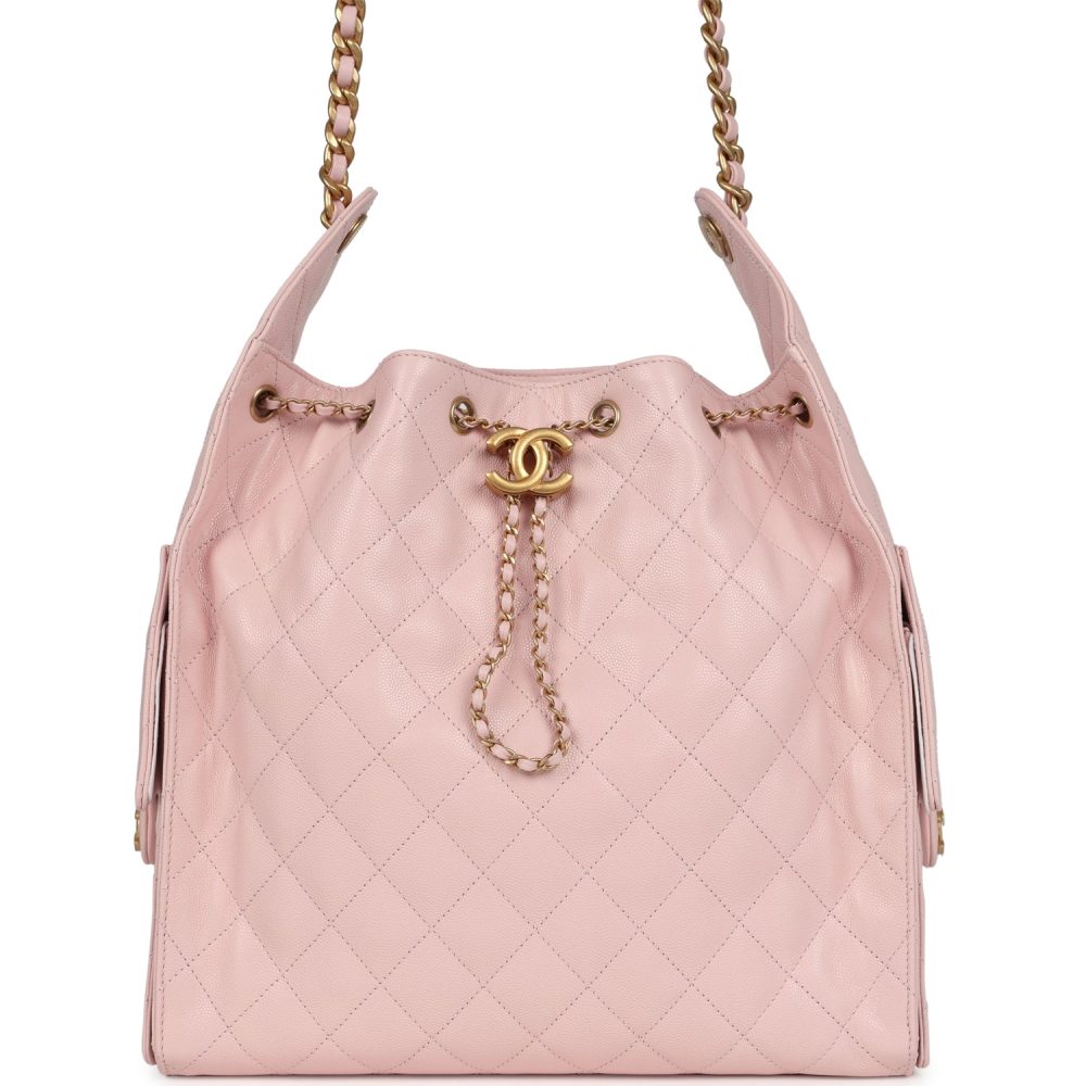 Chanel Medium 25 Hobo Bag Light Pink Caviar Antique Gold Hardware