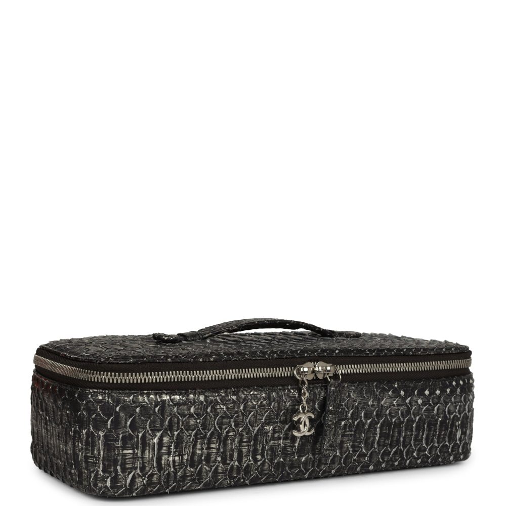 Chanel Vanity Case Black Metallic Python Silver Hardware - Image 2