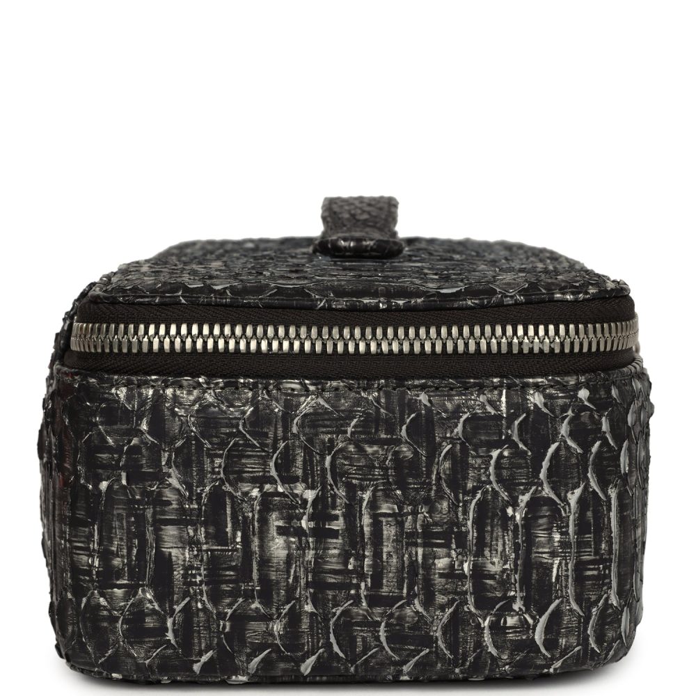 Chanel Vanity Case Black Metallic Python Silver Hardware - Image 3
