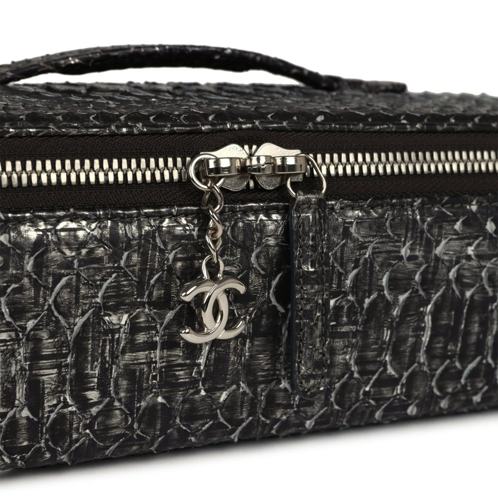 Chanel Vanity Case Black Metallic Python Silver Hardware - Image 7