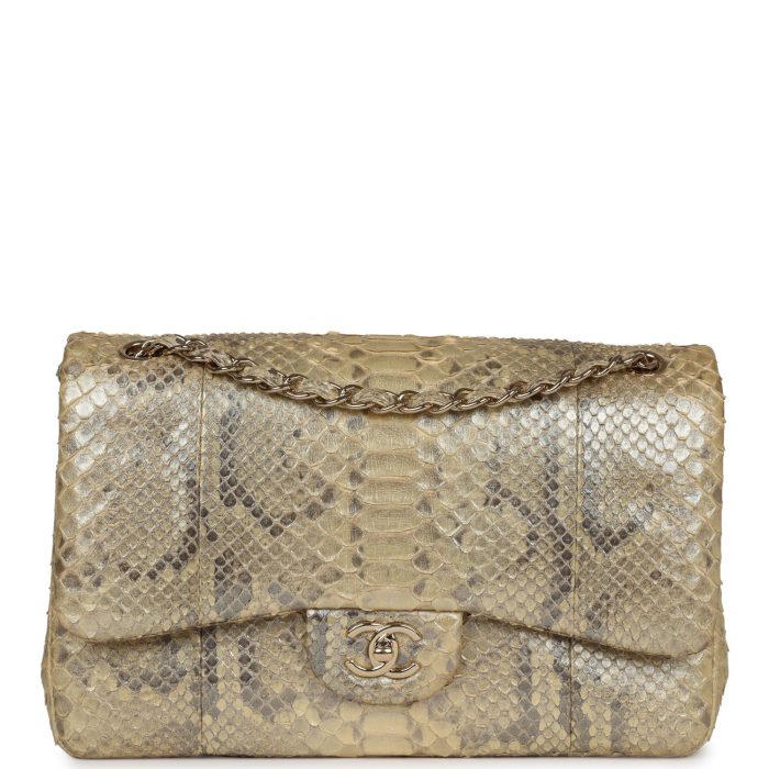 Pre-owned Chanel Jumbo Classic Double Flap Gold Metallic Python Gold Hardware