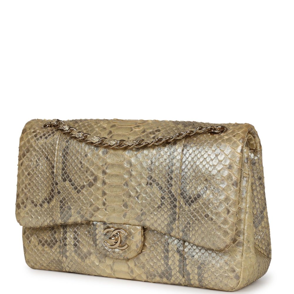 Pre-owned Chanel Jumbo Classic Double Flap Gold Metallic Python Gold Hardware - Image 5