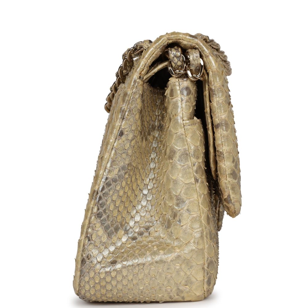 Pre-owned Chanel Jumbo Classic Double Flap Gold Metallic Python Gold Hardware - Image 3