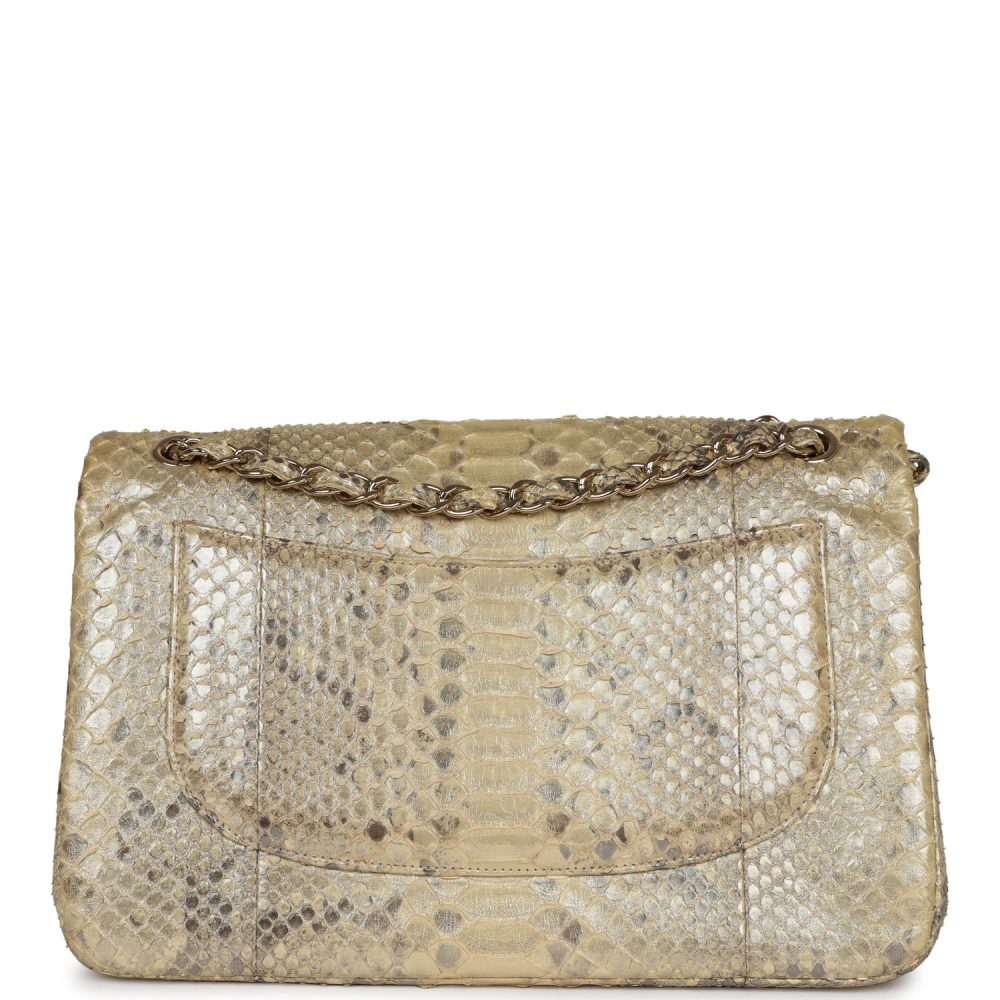 Pre-owned Chanel Jumbo Classic Double Flap Gold Metallic Python Gold Hardware - Image 4