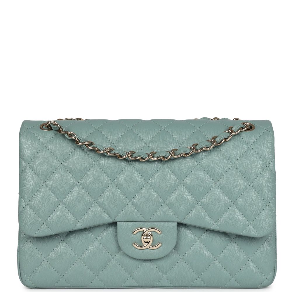 Chanel Jumbo Classic Double Flap Bag Light Green Caviar Light Gold Hardware