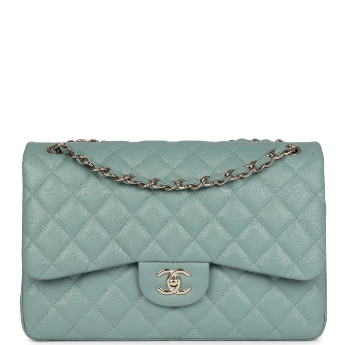 Chanel Jumbo Classic Double Flap Bag Light Green Caviar Light Gold Hardware