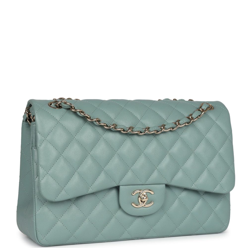 Chanel Jumbo Classic Double Flap Bag Light Green Caviar Light Gold Hardware - Image 2