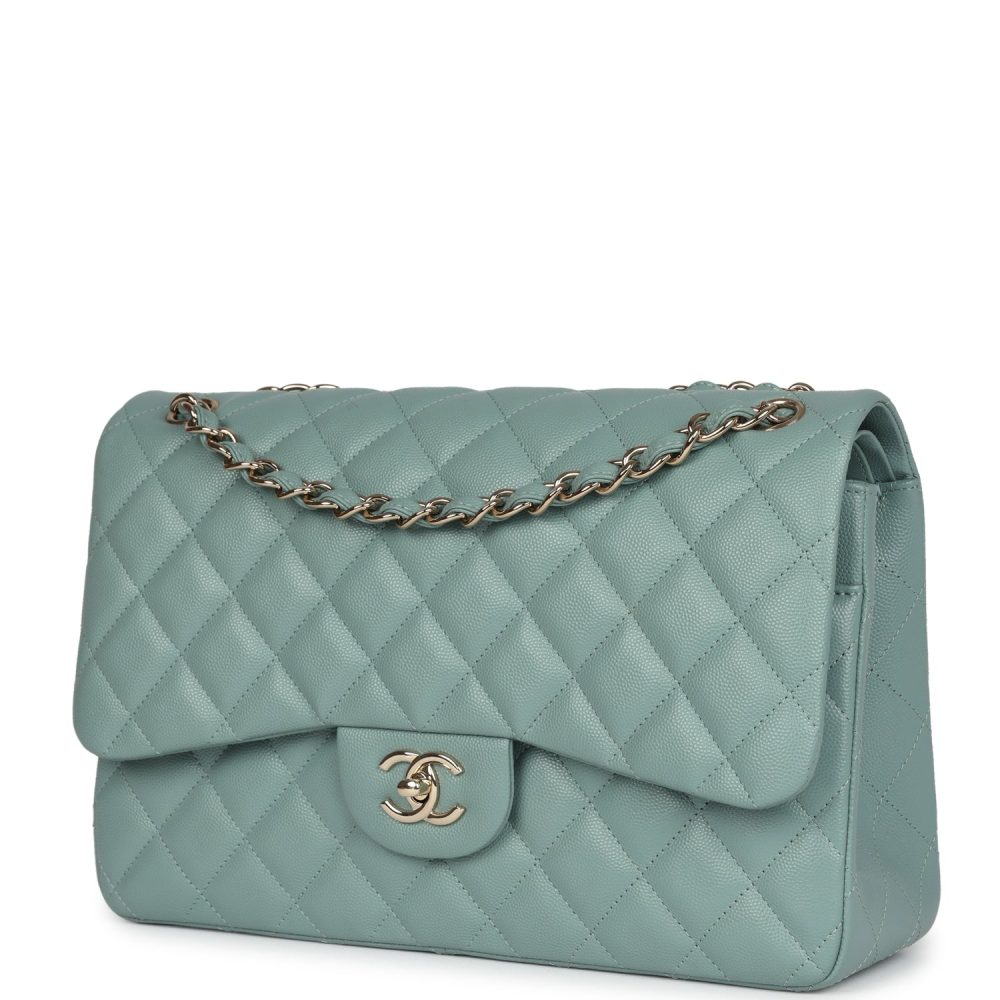Chanel Jumbo Classic Double Flap Bag Light Green Caviar Light Gold Hardware - Image 5