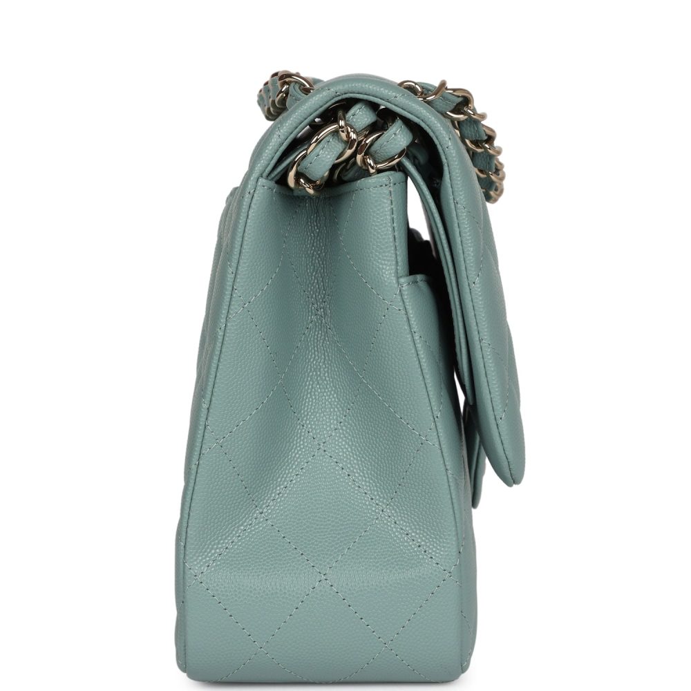 Chanel Jumbo Classic Double Flap Bag Light Green Caviar Light Gold Hardware - Image 3