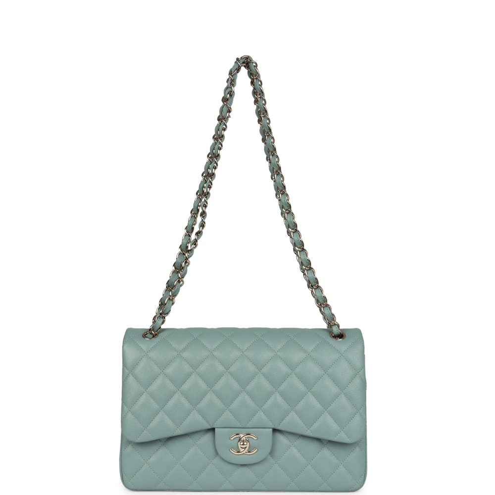 Chanel Jumbo Classic Double Flap Bag Light Green Caviar Light Gold Hardware - Image 7