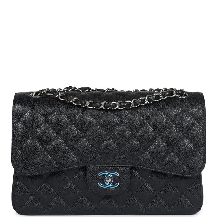 Chanel Jumbo Classic Double Flap Bag Black Caviar Silver Hardware
