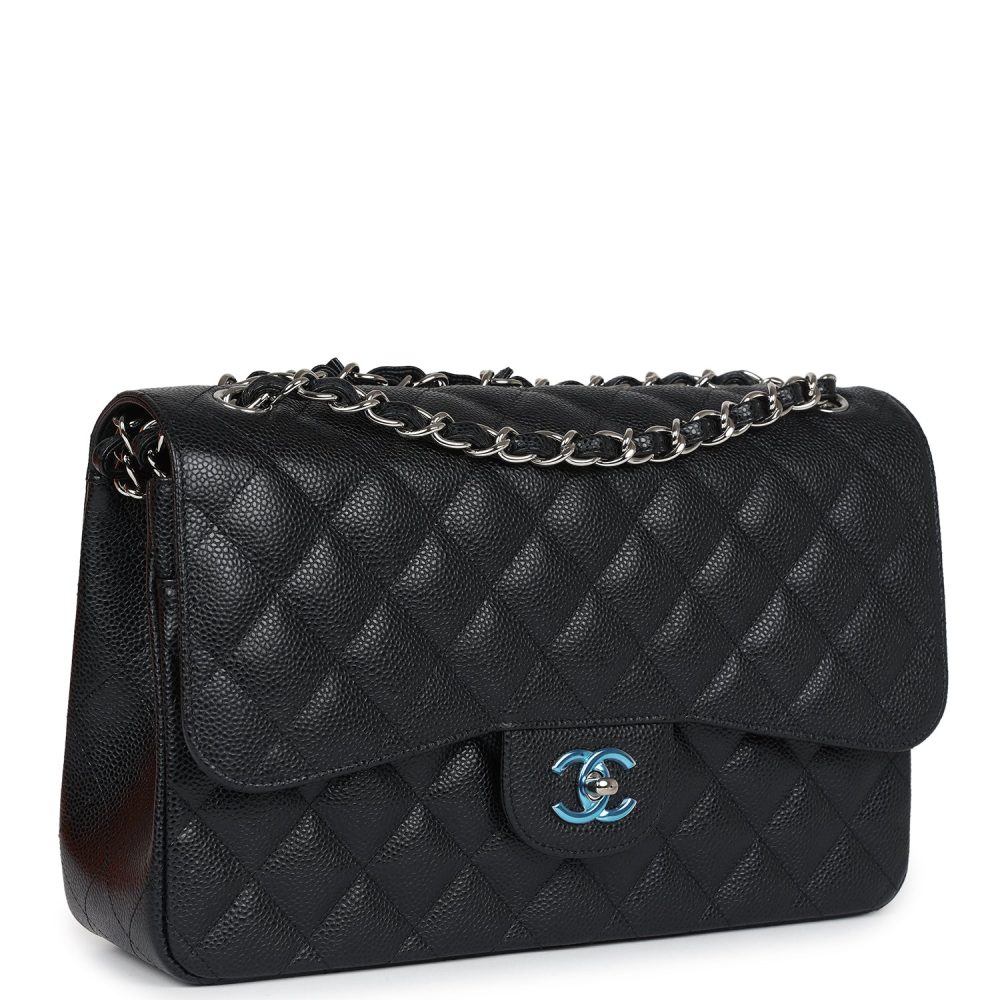 Chanel Jumbo Classic Double Flap Bag Black Caviar Silver Hardware - Image 5