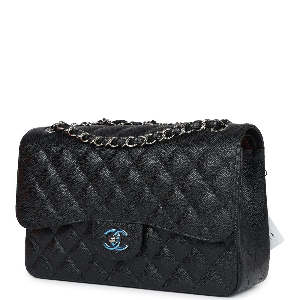 Chanel Jumbo Classic Double Flap Bag Black Caviar Silver Hardware - Image 4