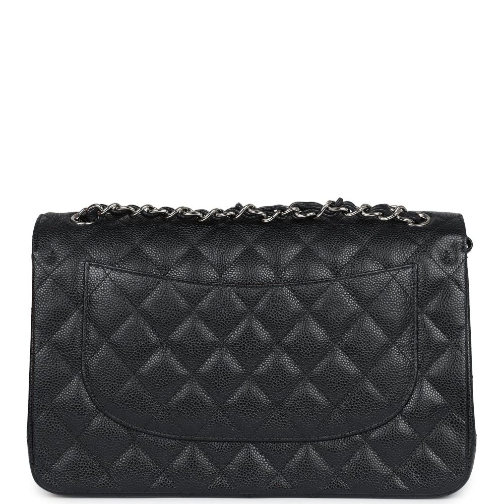 Chanel Jumbo Classic Double Flap Bag Black Caviar Silver Hardware - Image 6