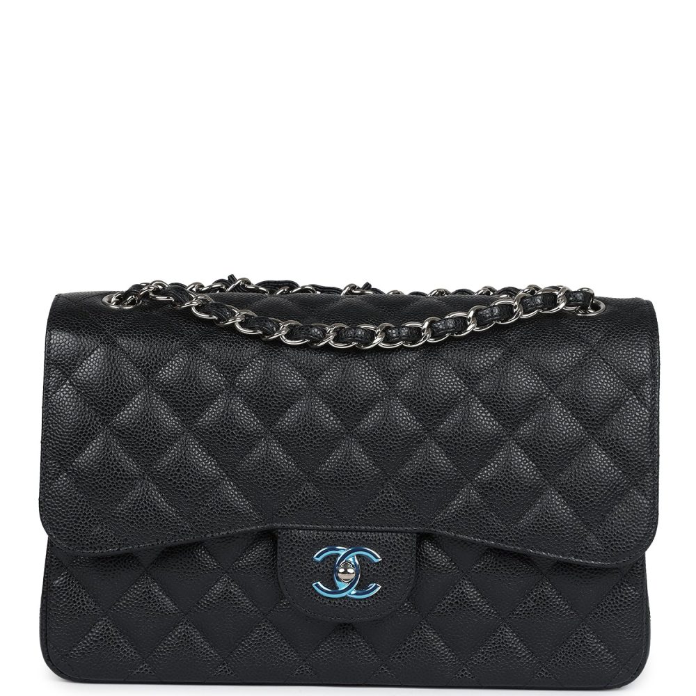 Chanel Jumbo Classic Double Flap Bag Black Caviar Silver Hardware - Image 2