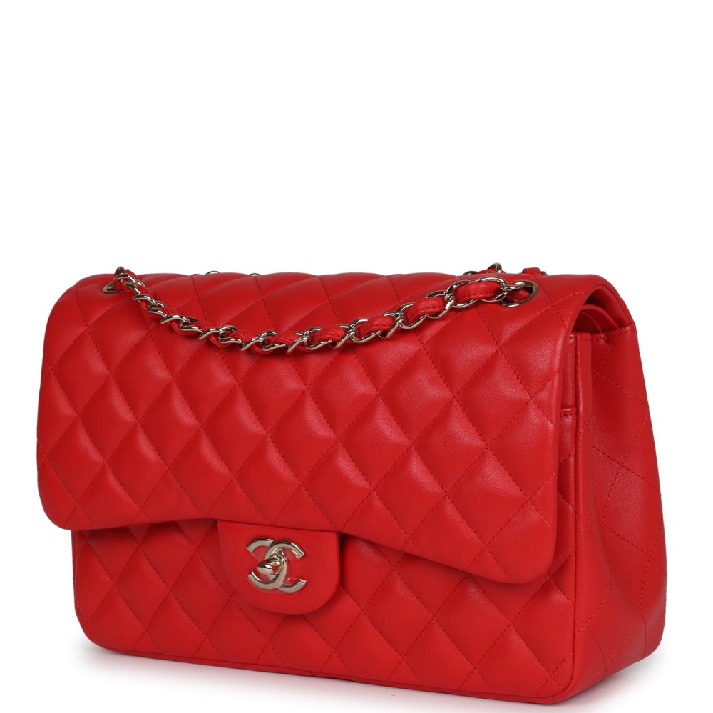 Chanel Jumbo Classic Double Flap Bag Red Lambskin Light Gold Hardware - Image 5