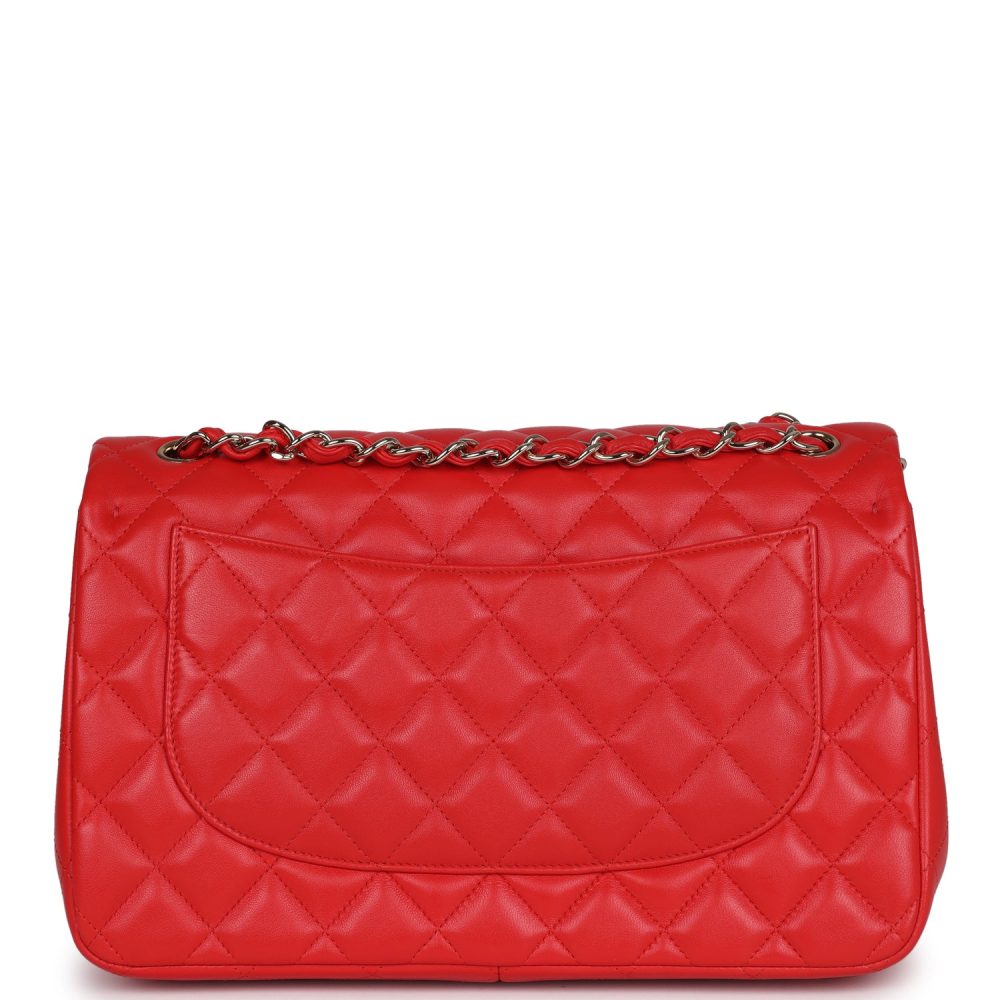 Chanel Jumbo Classic Double Flap Bag Red Lambskin Light Gold Hardware - Image 4