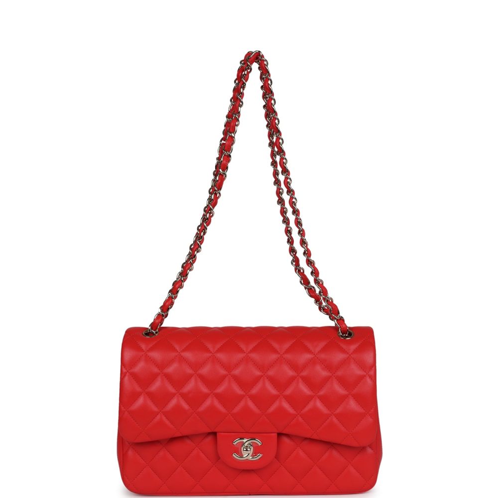 Chanel Jumbo Classic Double Flap Bag Red Lambskin Light Gold Hardware - Image 7
