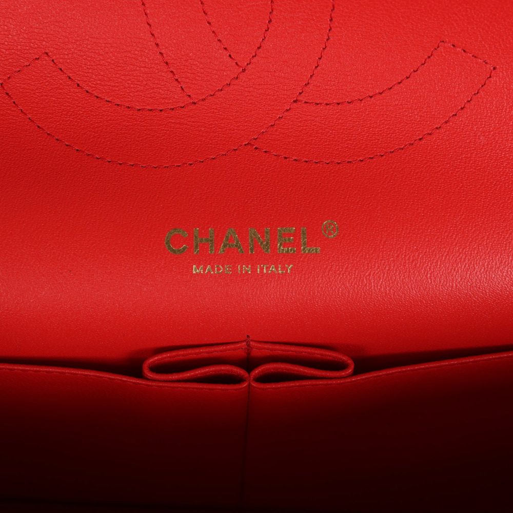 Chanel Jumbo Classic Double Flap Bag Red Lambskin Light Gold Hardware - Image 8