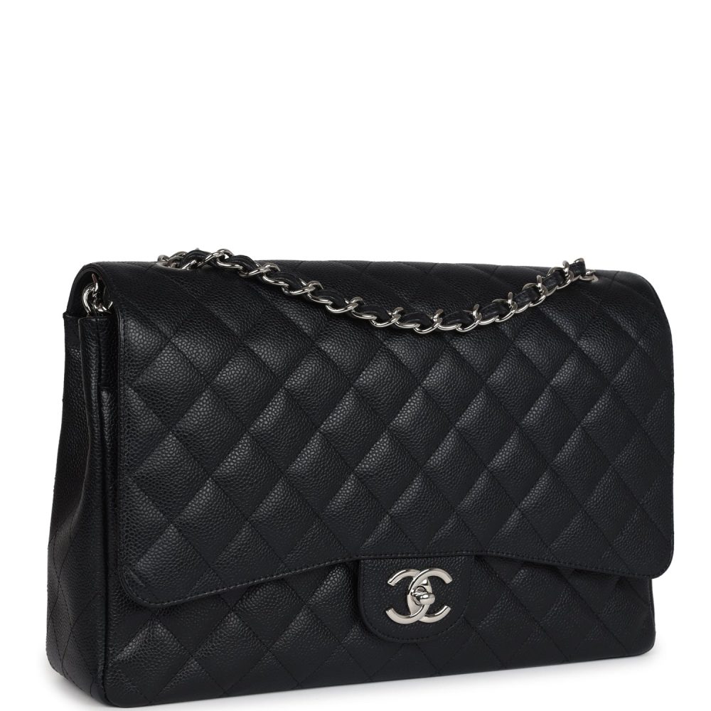 Pre-owned Chanel Maxi Classic Double Flap Bag Black Caviar Silver Hardware - Image 2