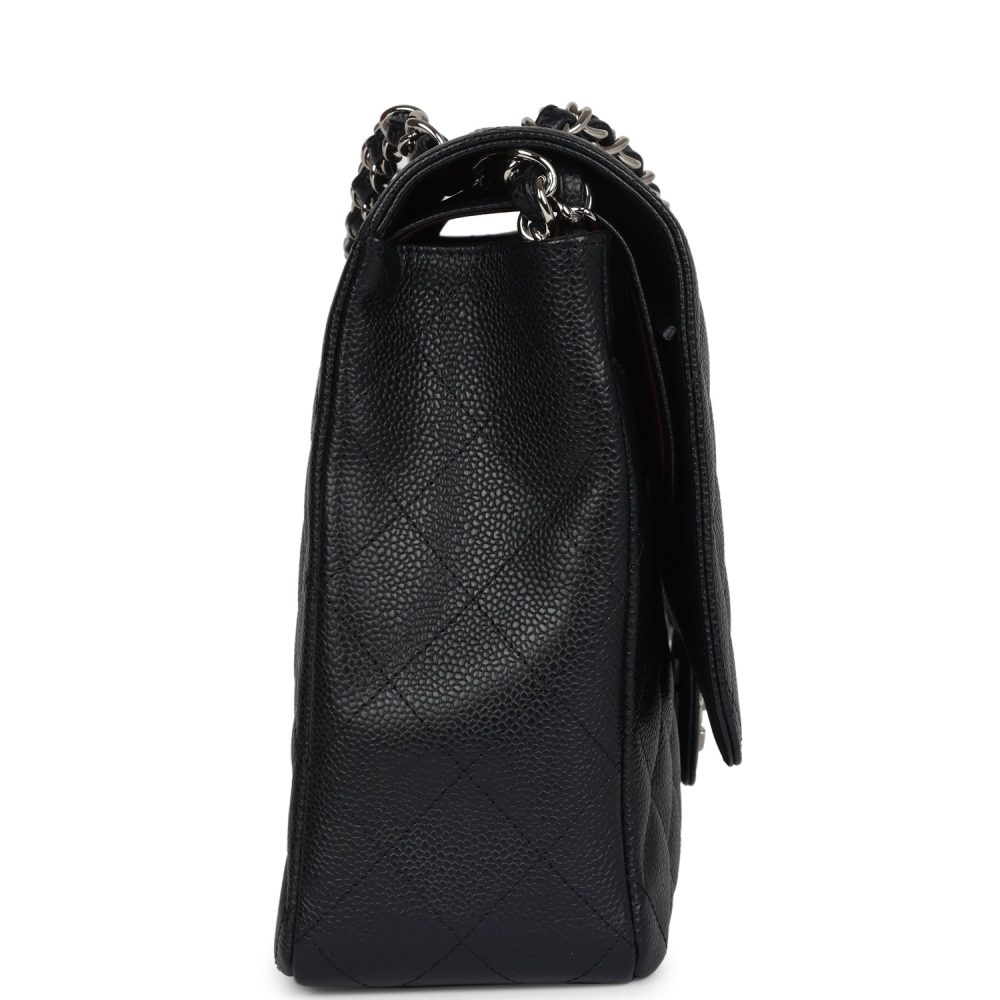 Pre-owned Chanel Maxi Classic Double Flap Bag Black Caviar Silver Hardware - Image 3