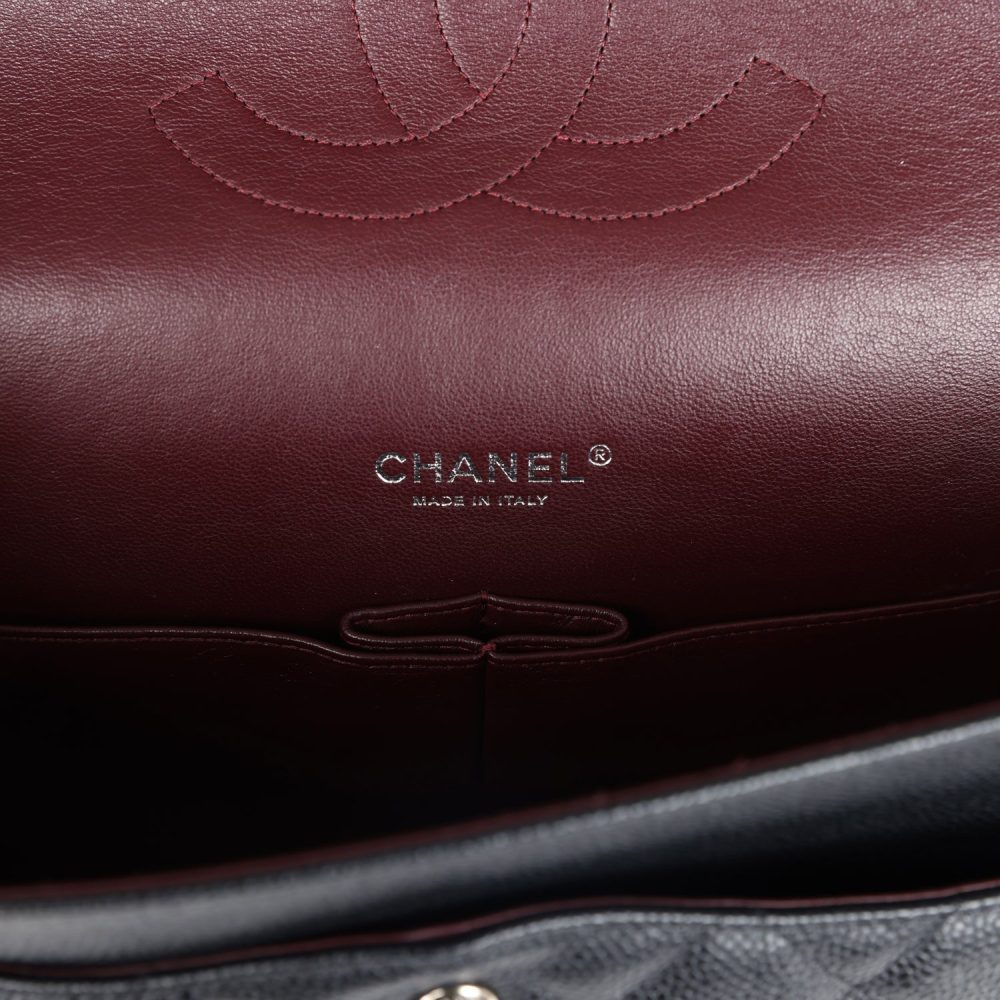 Pre-owned Chanel Maxi Classic Double Flap Bag Black Caviar Silver Hardware - Image 8