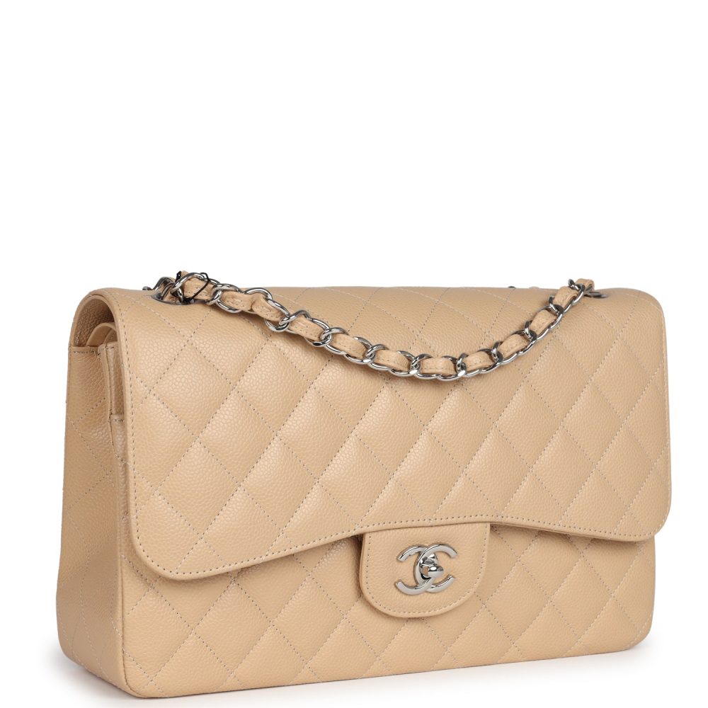 Chanel Jumbo Classic Double Flap Bag Light Beige Caviar Silver Hardware - Image 2