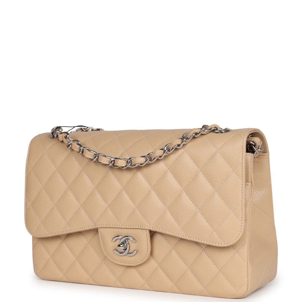 Chanel Jumbo Classic Double Flap Bag Light Beige Caviar Silver Hardware - Image 5