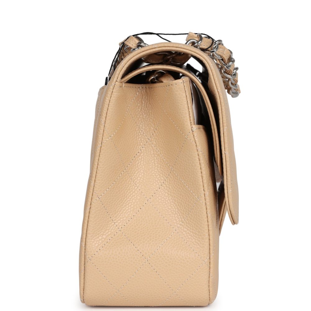 Chanel Jumbo Classic Double Flap Bag Light Beige Caviar Silver Hardware - Image 3