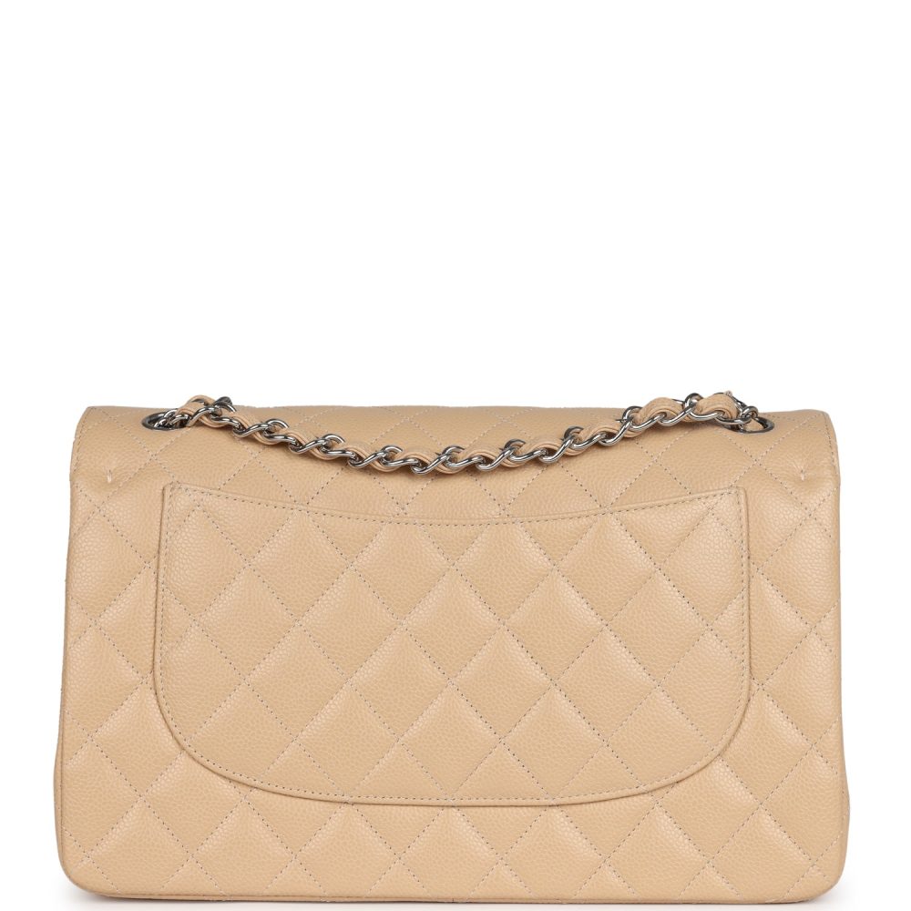 Chanel Jumbo Classic Double Flap Bag Light Beige Caviar Silver Hardware - Image 4