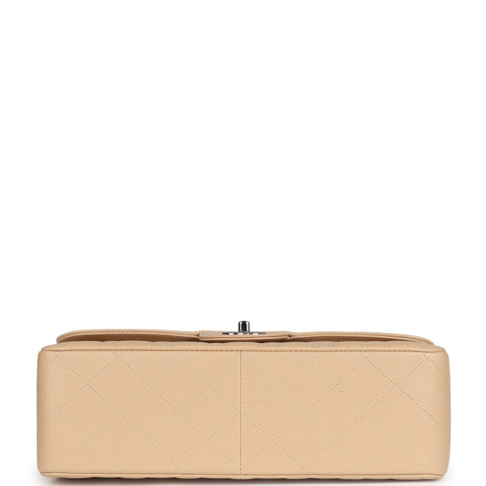 Chanel Jumbo Classic Double Flap Bag Light Beige Caviar Silver Hardware - Image 6