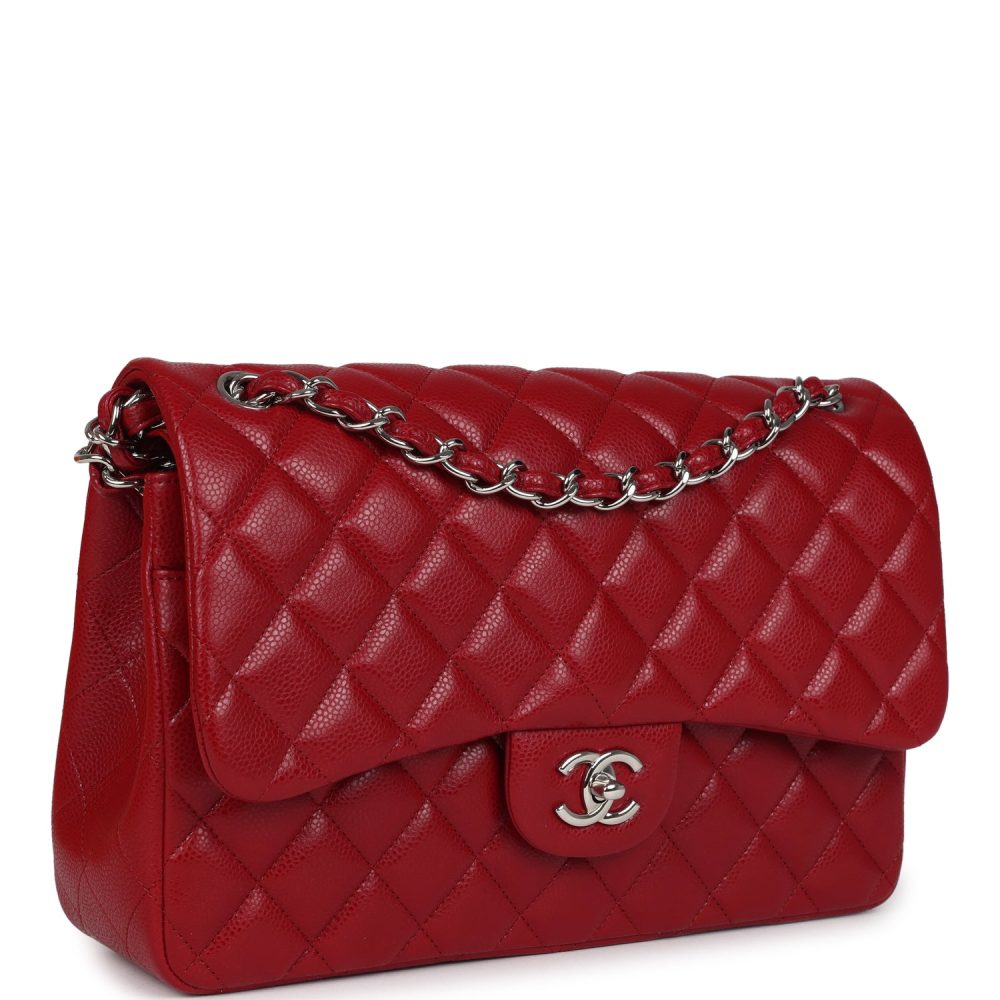 Chanel Jumbo Classic Double Flap Bag Red Caviar Silver Hardware - Image 2