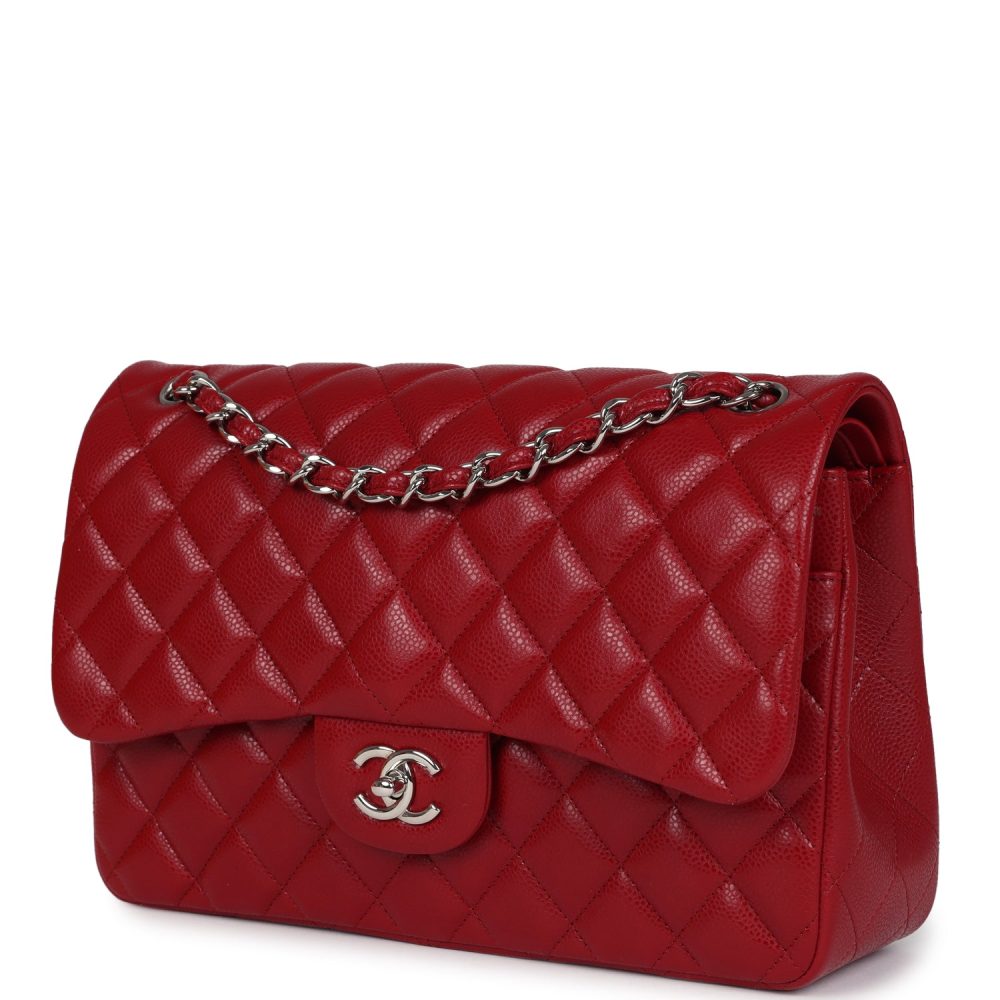 Chanel Jumbo Classic Double Flap Bag Red Caviar Silver Hardware - Image 5