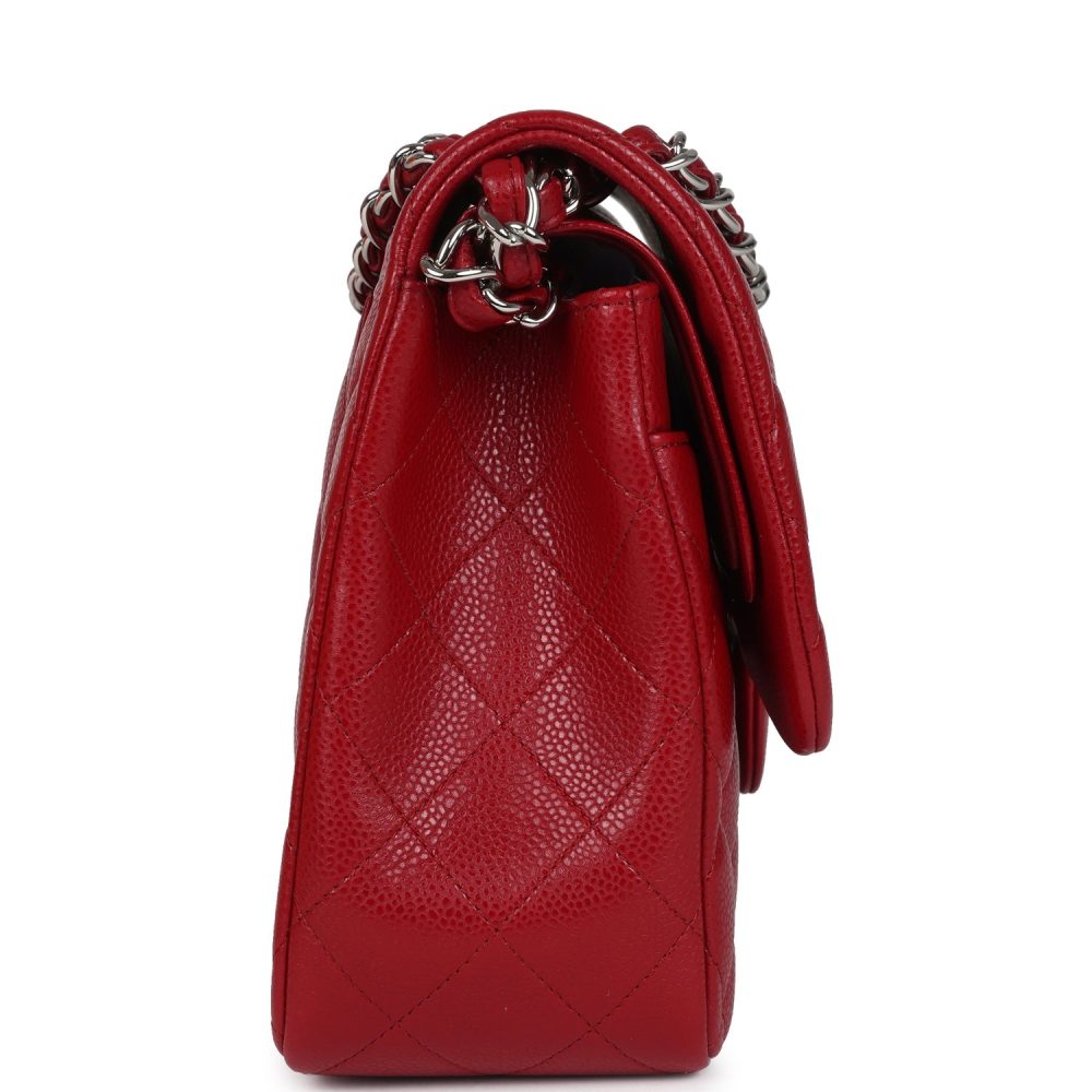 Chanel Jumbo Classic Double Flap Bag Red Caviar Silver Hardware - Image 3