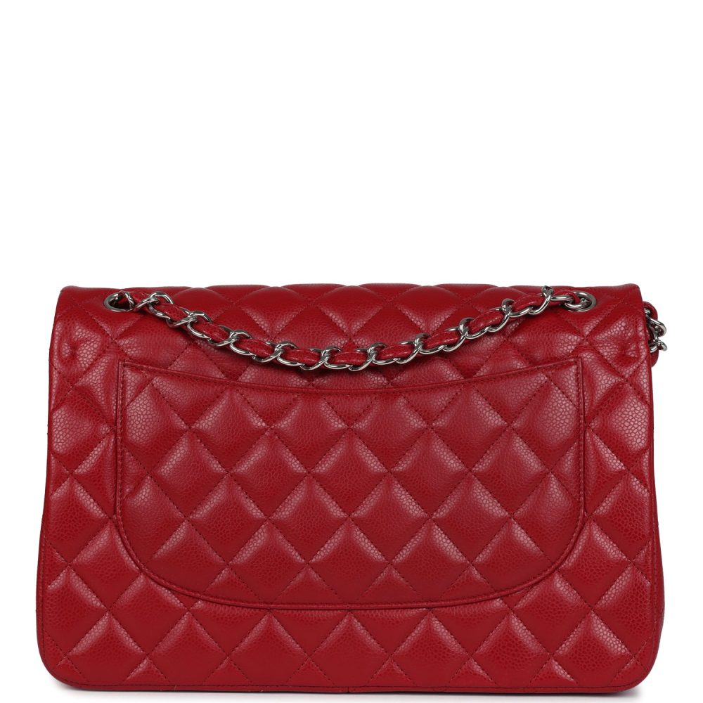 Chanel Jumbo Classic Double Flap Bag Red Caviar Silver Hardware - Image 4