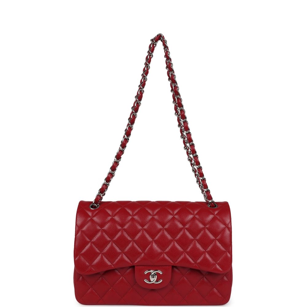 Chanel Jumbo Classic Double Flap Bag Red Caviar Silver Hardware - Image 7