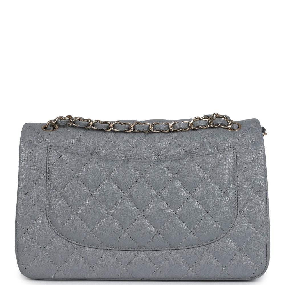Chanel Jumbo Classic Double Flap Bag Light Grey Shiny Caviar Light Gold Hardware - Image 4