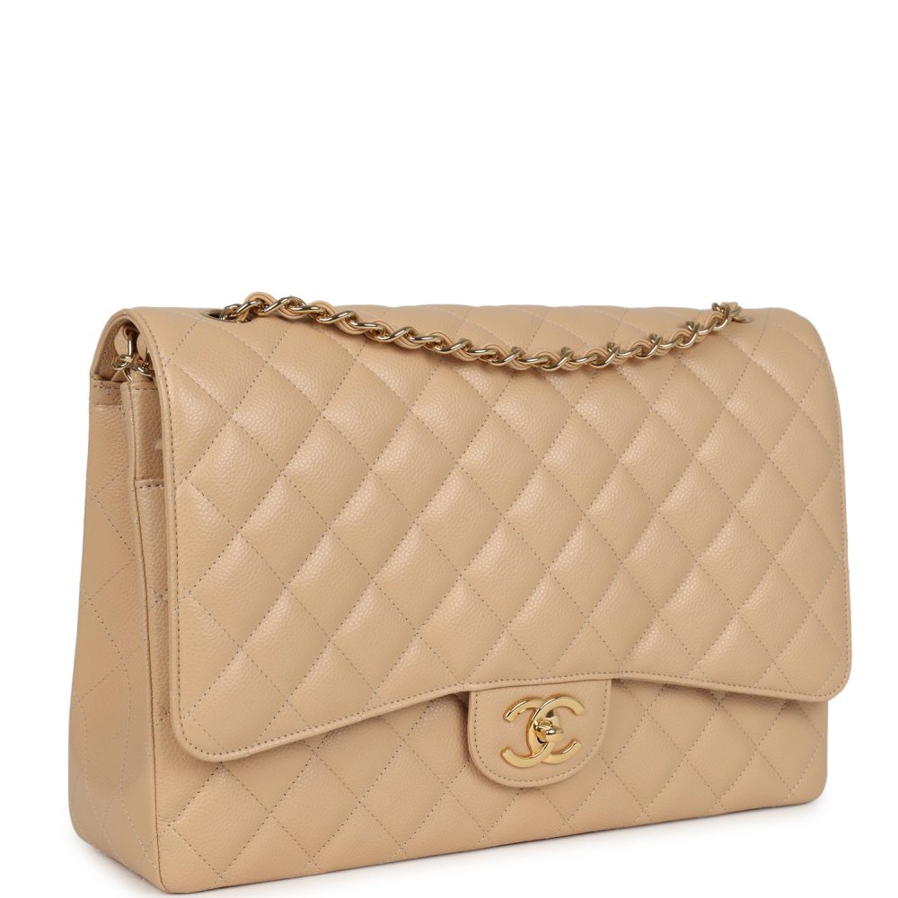 Chanel Maxi Classic Double Flap Bag Beige Caviar Gold Hardware - Image 2