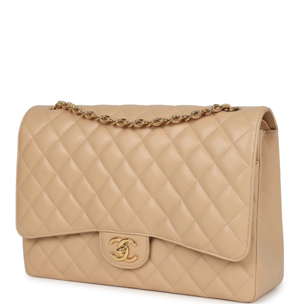 Chanel Maxi Classic Double Flap Bag Beige Caviar Gold Hardware - Image 5