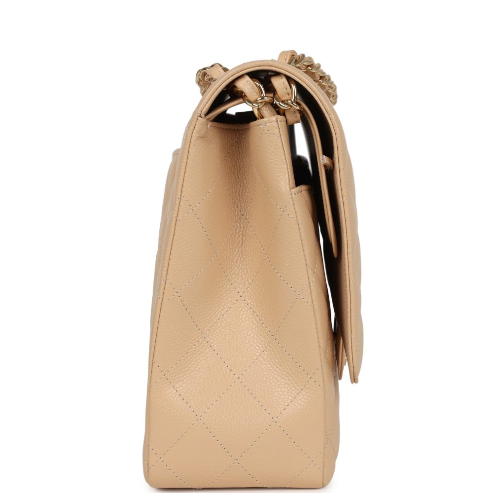 Chanel Maxi Classic Double Flap Bag Beige Caviar Gold Hardware - Image 3