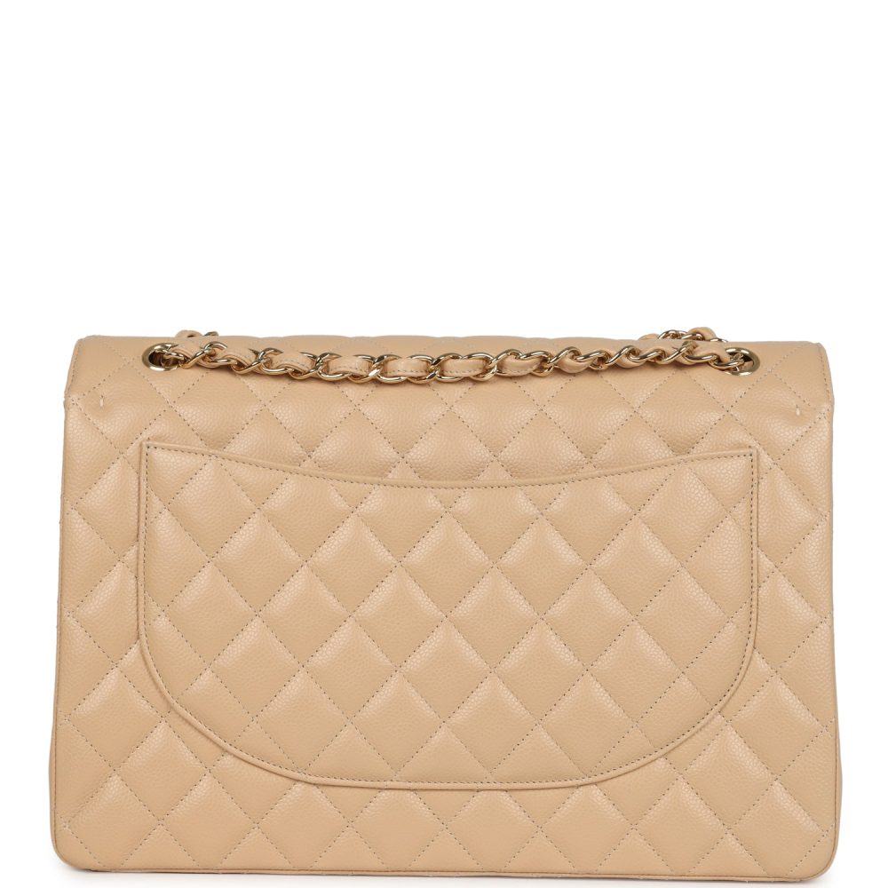 Chanel Maxi Classic Double Flap Bag Beige Caviar Gold Hardware - Image 4