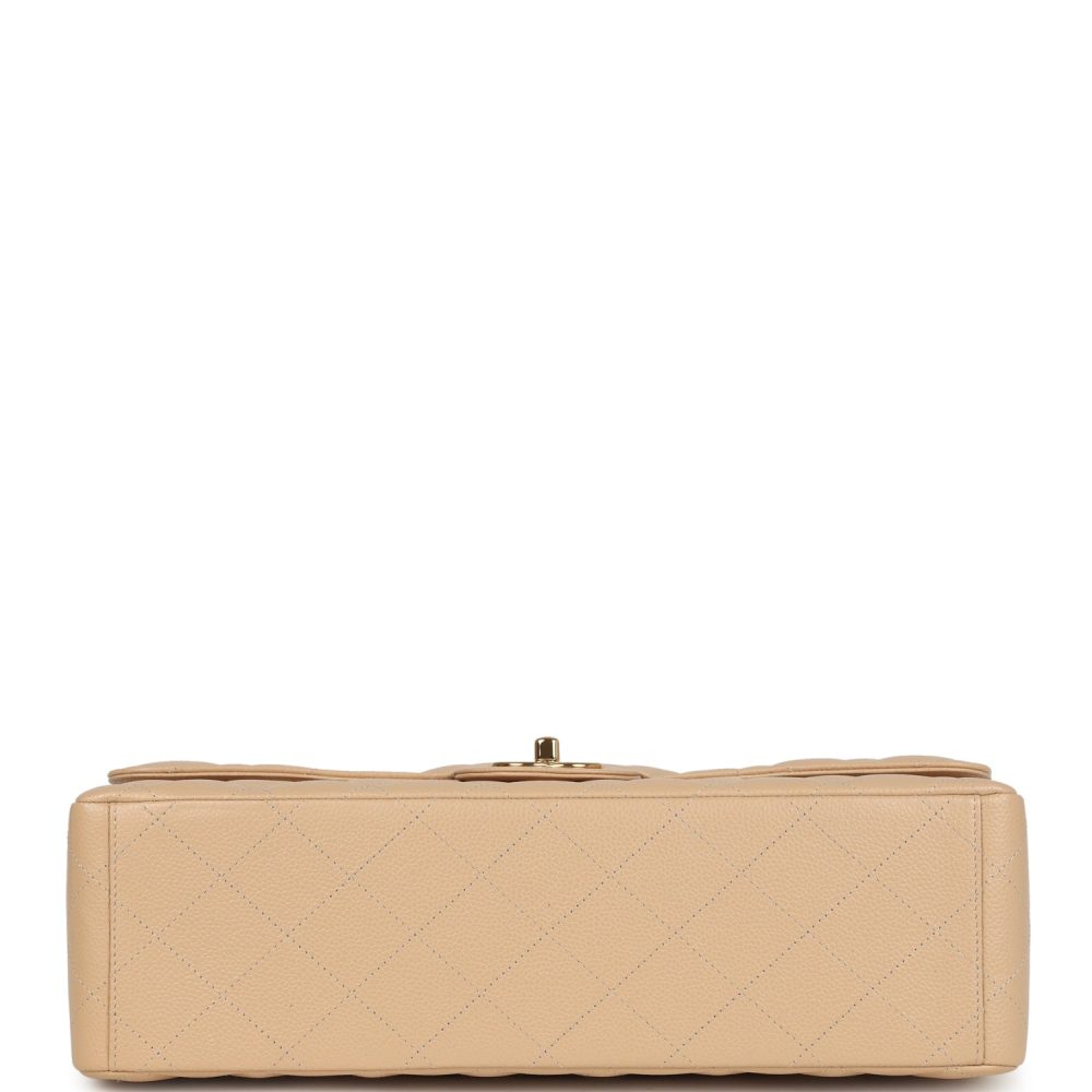 Chanel Maxi Classic Double Flap Bag Beige Caviar Gold Hardware - Image 6