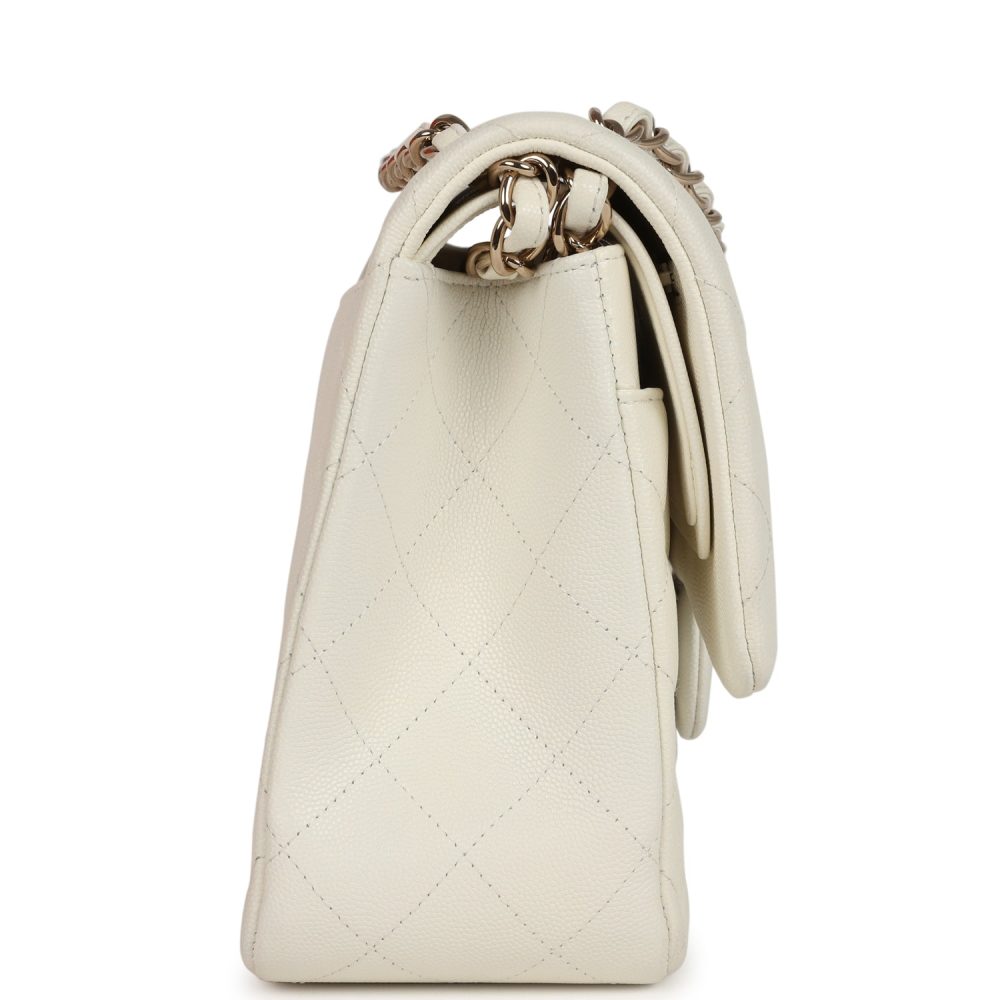 Chanel Jumbo Classic Double Flap White Caviar Light Gold Hardware - Image 3